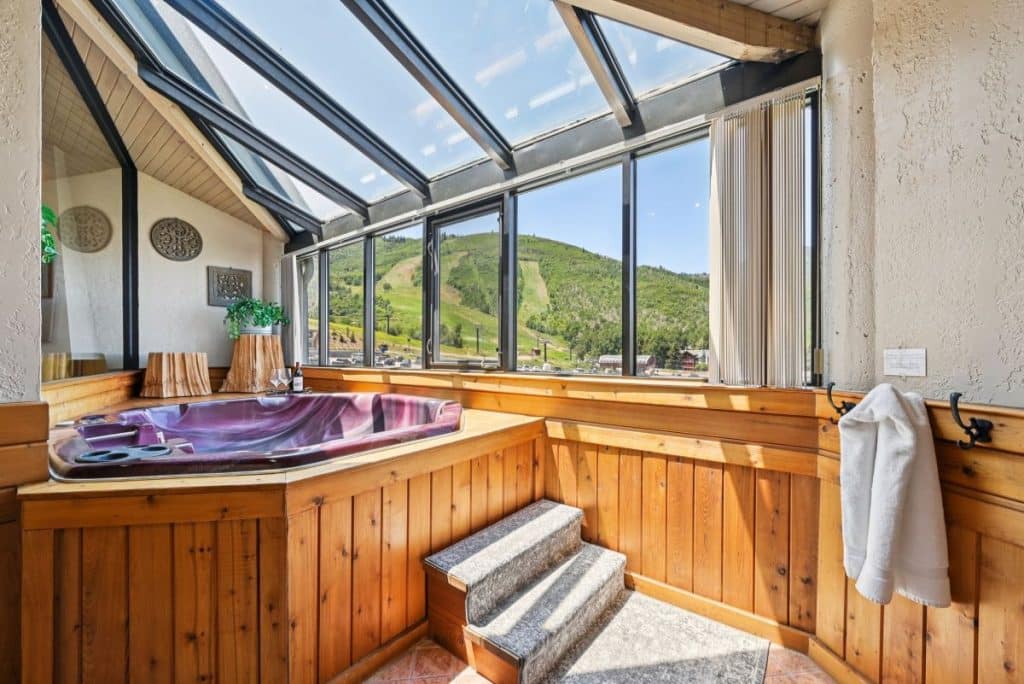 Hot tub with ski run views