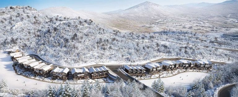 Rendering of The Havens at Deer Crest luxury ski-in ski-out townhomes near the Jordanelle Express Gondola in Deer Valley, Utah
