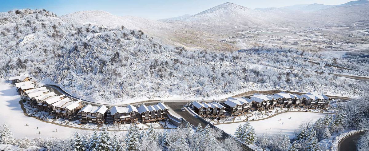 Rendering of The Havens at Deer Crest luxury ski-in ski-out townhomes near the Jordanelle Express Gondola in Deer Valley, Utah