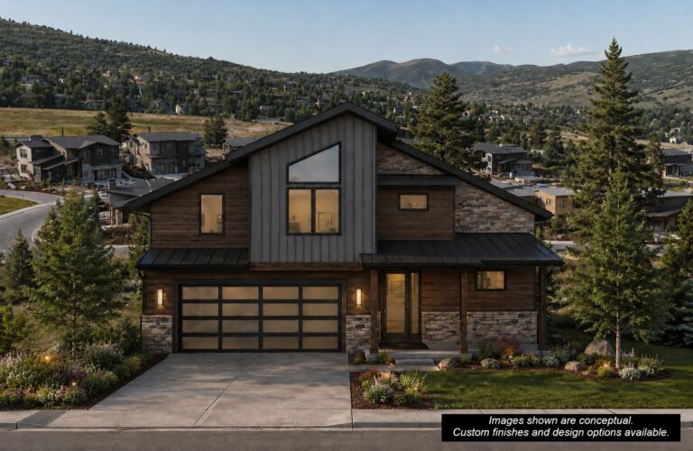Exterior rendering of the build-to-suit home at 4086 Crest Court in Discovery Ridge, Park City, featuring modern mountain architecture and semi-custom design.