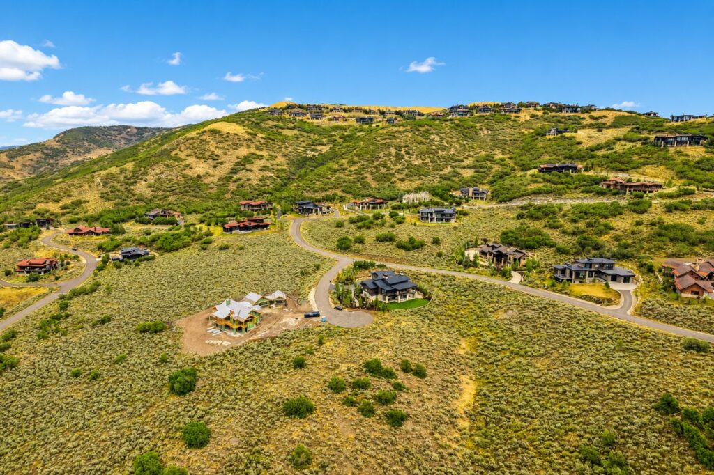 Panoramic Wasatch Mountain views from the 1.1-acre homesite at 2323 Nighthawk Circle in Promontory's Northgate Canyon neighborhood.