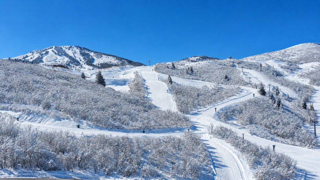 Aerial view of 9809 N Blue Ledge Drive, a ski-in/ski-out homesite at Marcella Mountain adjacent to Deer Valley® East Village.