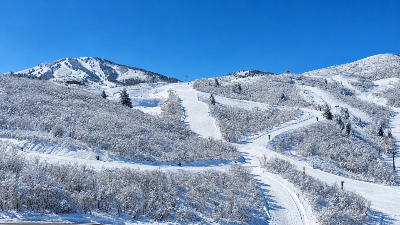Aerial view of 9809 N Blue Ledge Drive, a ski-in/ski-out homesite at Marcella Mountain adjacent to Deer Valley® East Village.