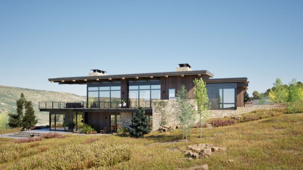 Architectural rendering of a custom mountain home designed for the 1.1-acre homesite at 2323 Nighthawk Circle in Promontory.