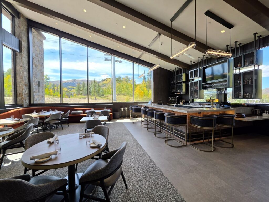 Interior of the private bar at The Colony ski clubhouse in Park City, Utah.