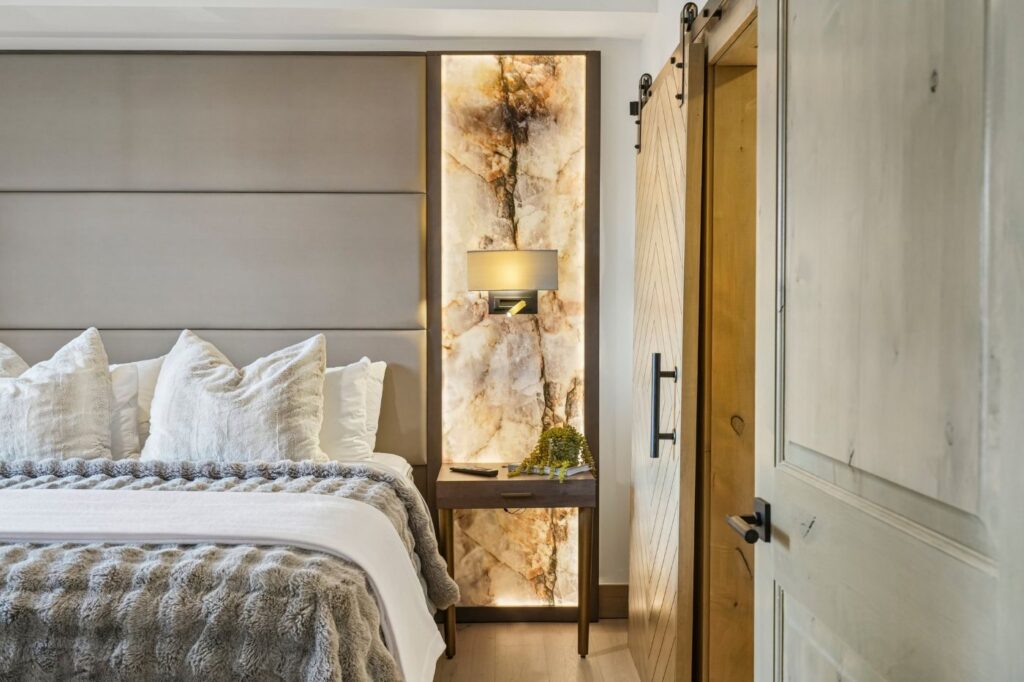 Furnished bedroom with king-size bed in Westgate Park City one-bedroom condominium #3301A.