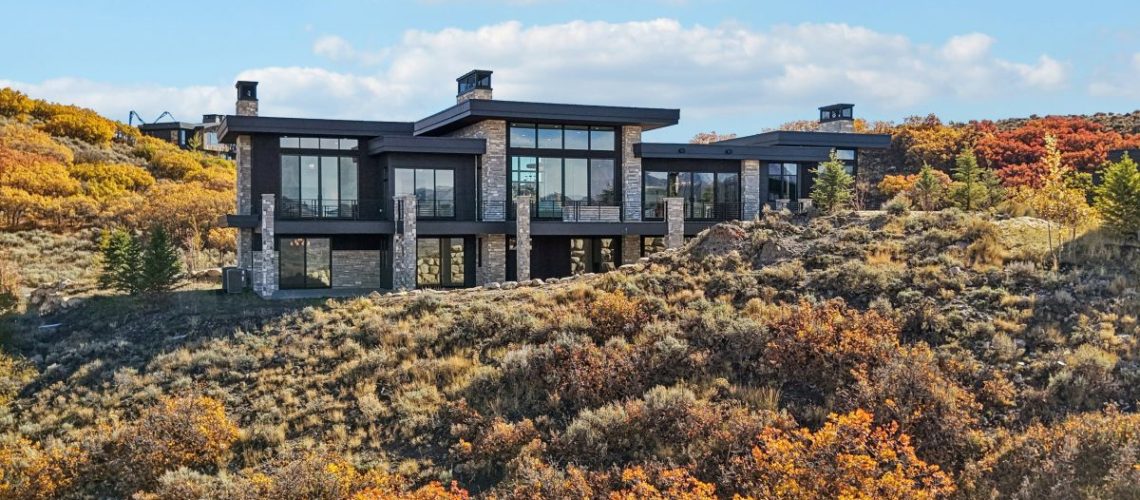 Aerial View of Modern Promontory Park City home with golf membership