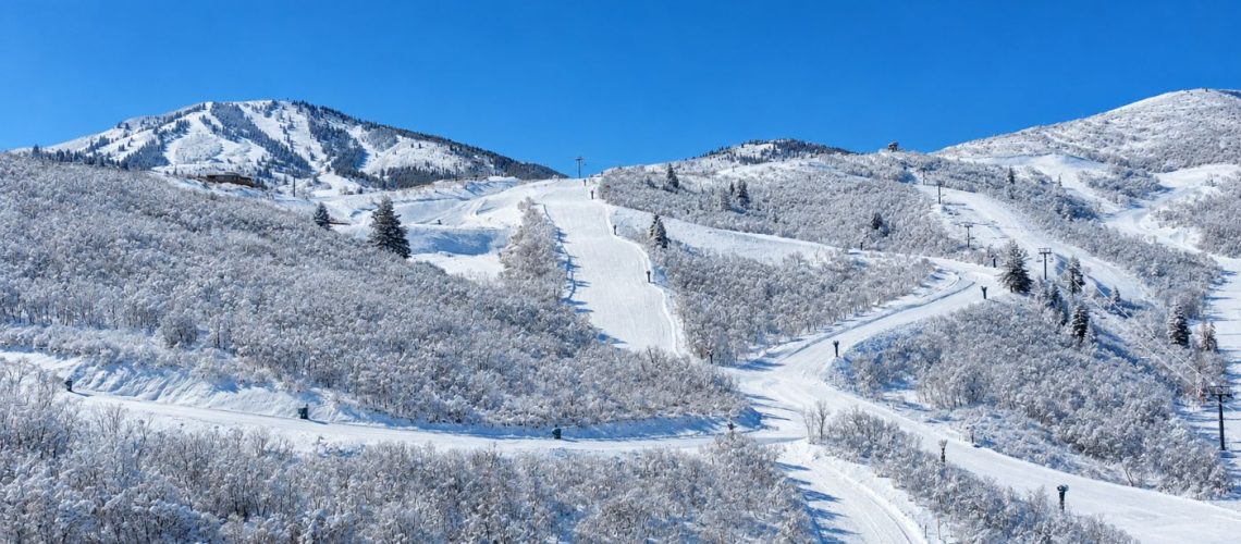 Aerial view of 9809 N Blue Ledge Drive, a ski-in/ski-out homesite at Marcella Mountain adjacent to Deer Valley® East Village.