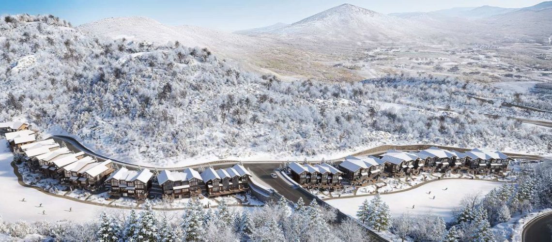 Rendering of The Havens at Deer Crest luxury ski-in ski-out townhomes near the Jordanelle Express Gondola in Deer Valley, Utah
